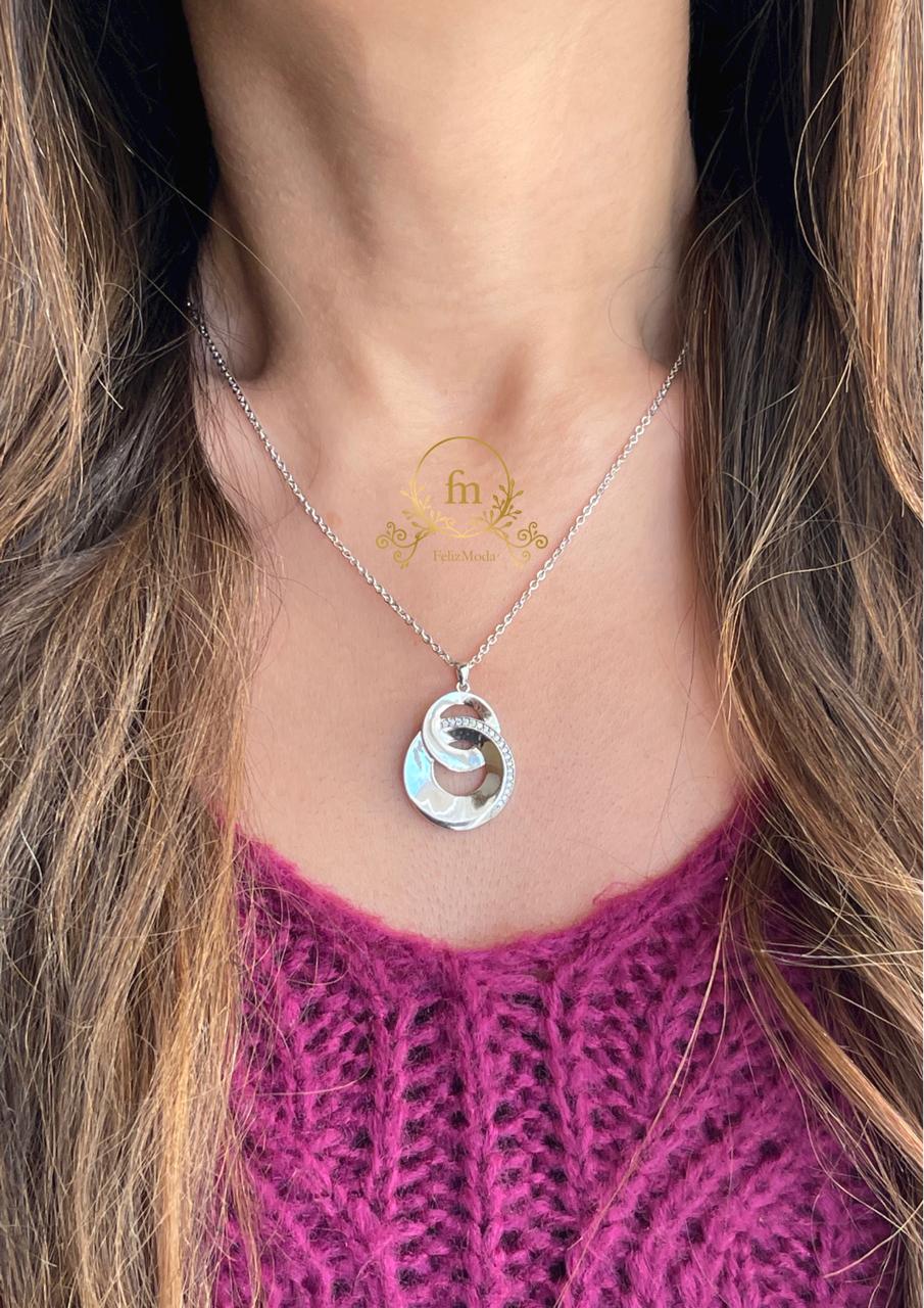 Two circles silver necklace two different sizes - moda023