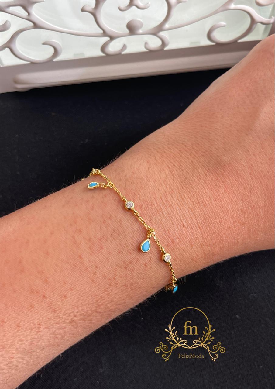 Fayrouz oval and round silver stones bracelet gold plated