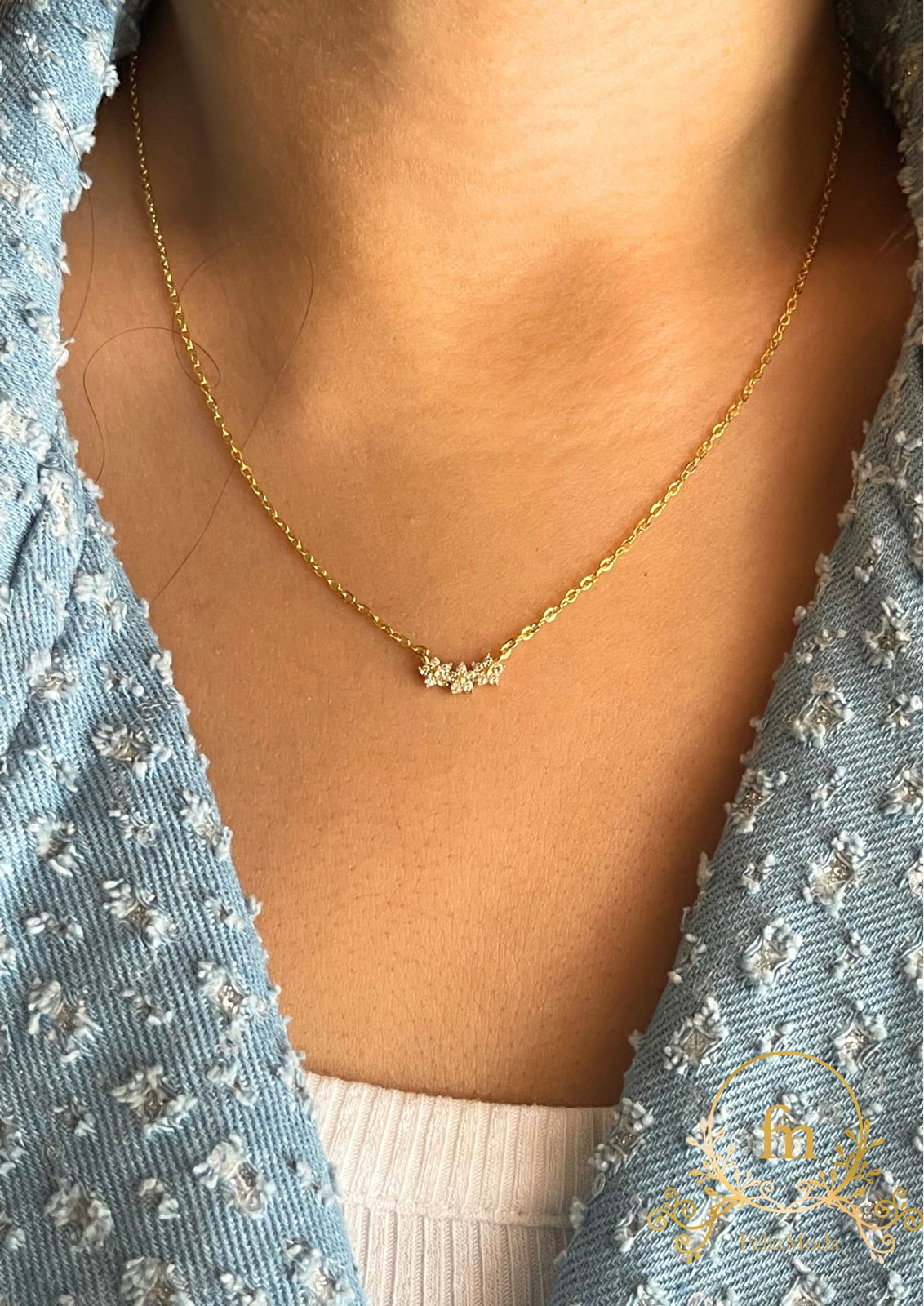 Three flowers silver necklace gold plated with zircon stones