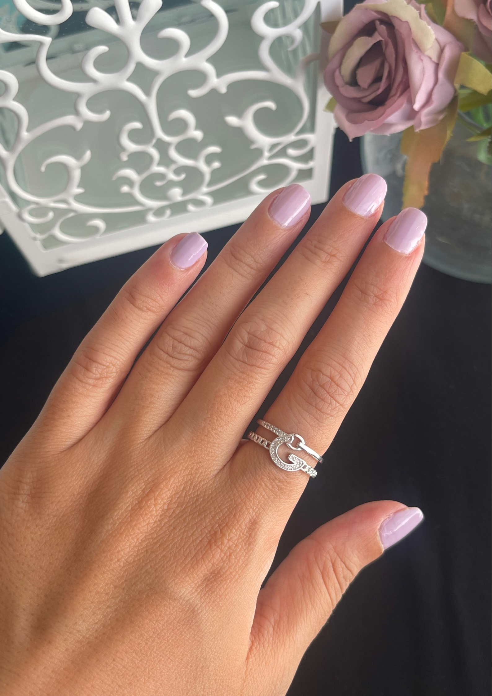 Double layered open circle silver ring