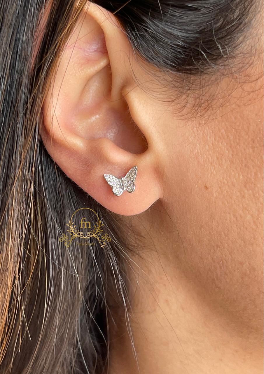 Butterfly silver earrings with stones