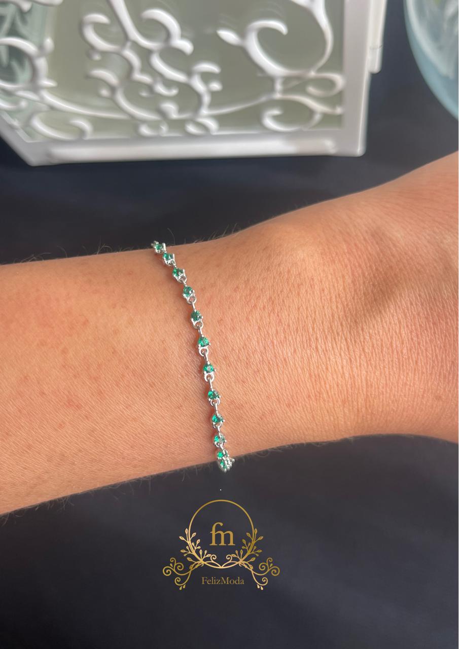 Green stones silver bracelet