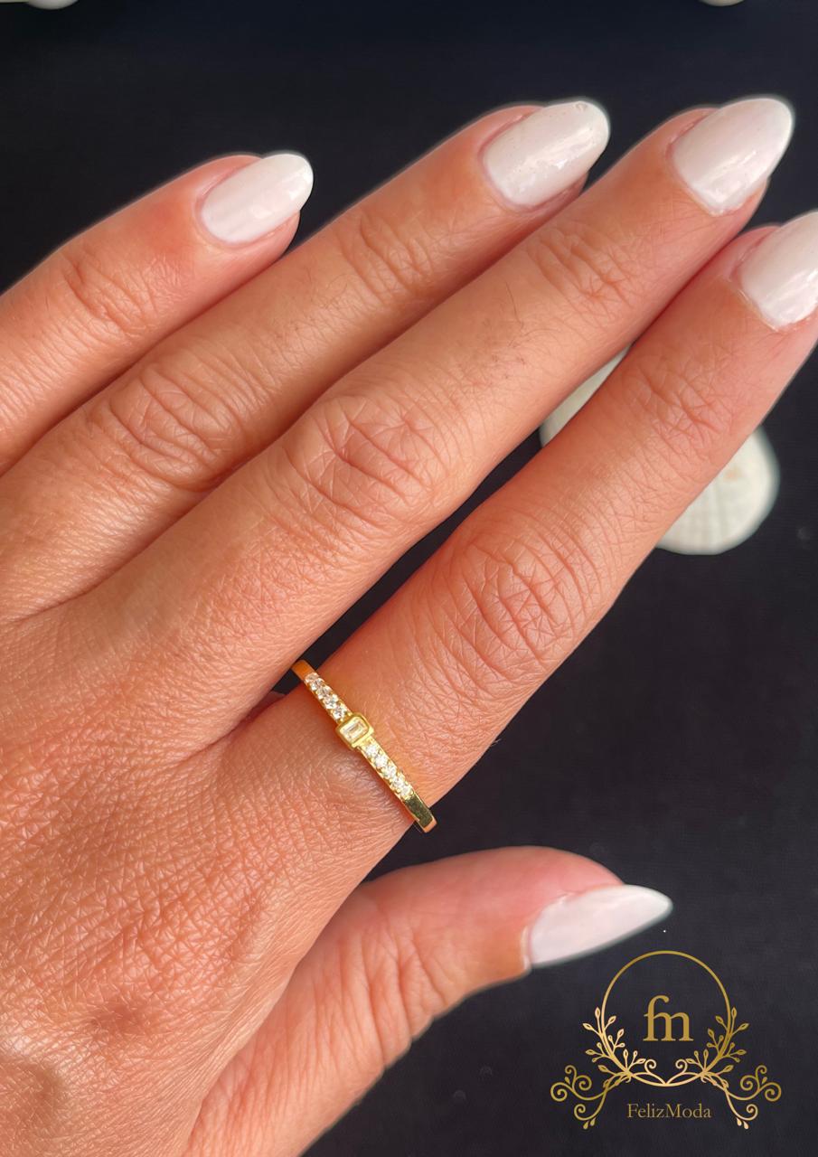 Square stone silver ring zircon stones