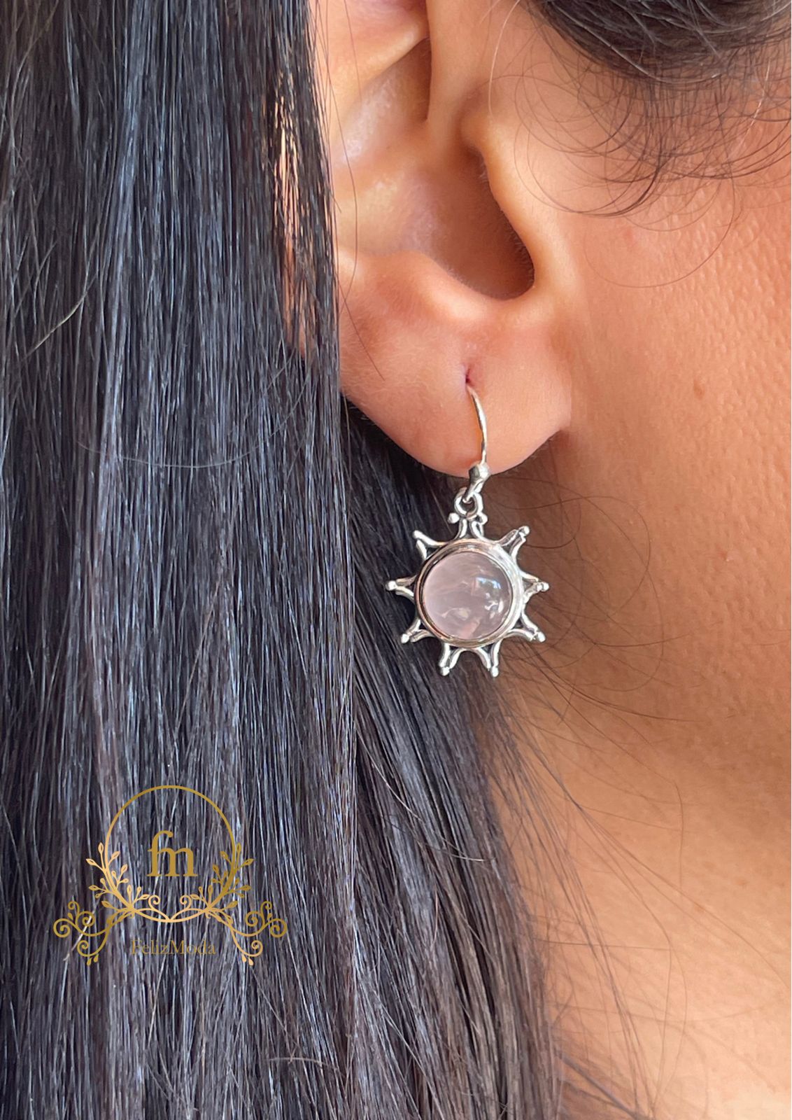 Sun silver earrings with gray stone