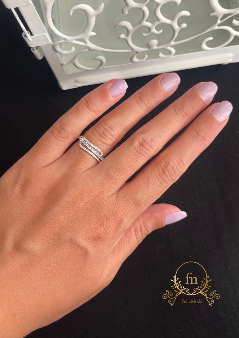 Multiple crystals silver ring free size