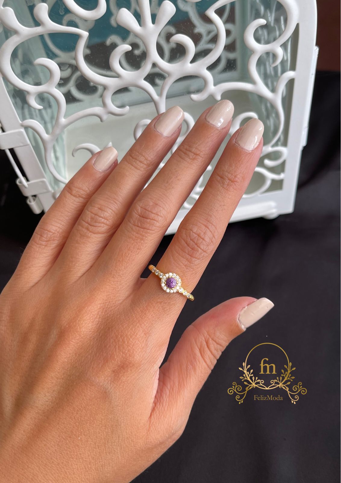 Purple stone silver ring gold plated