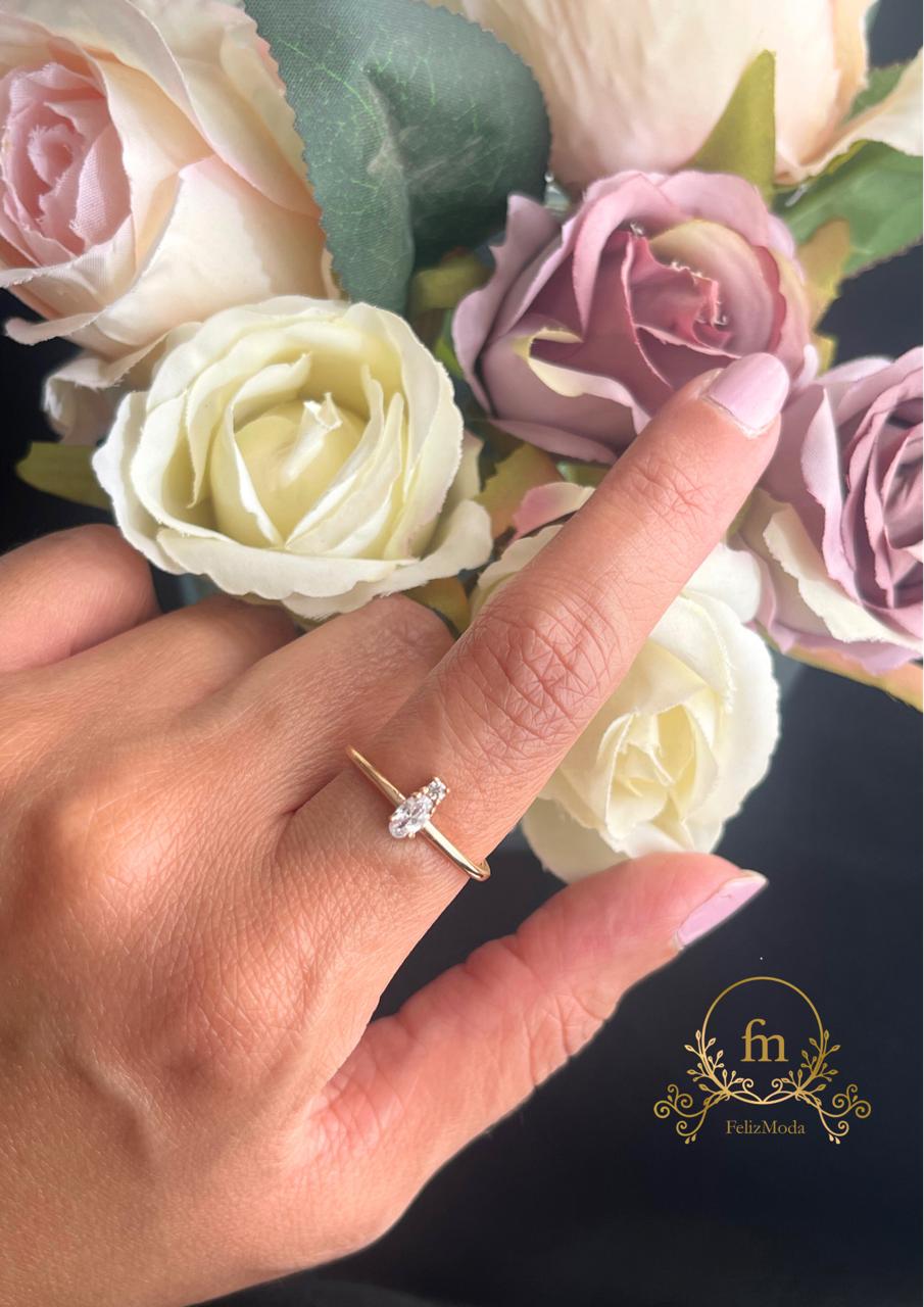 Long oval stone silver ring rose gold plated free size