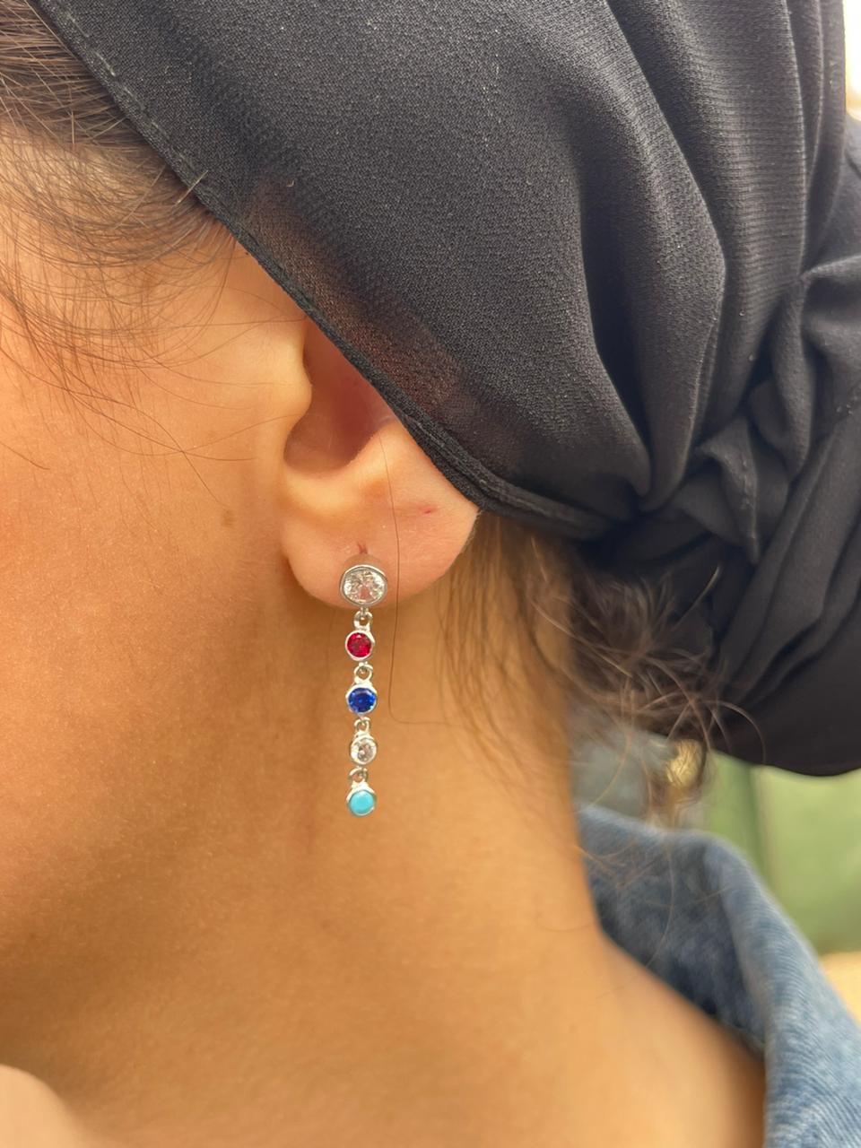 Colorful stones silver earrings -MODA026