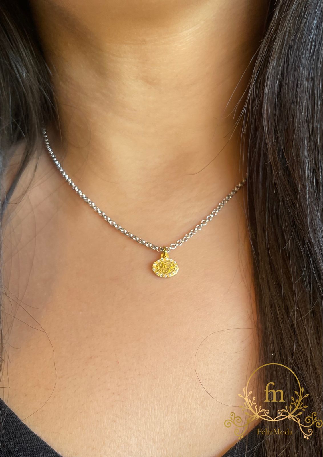 سعادة Silver necklace with gold plated pendant