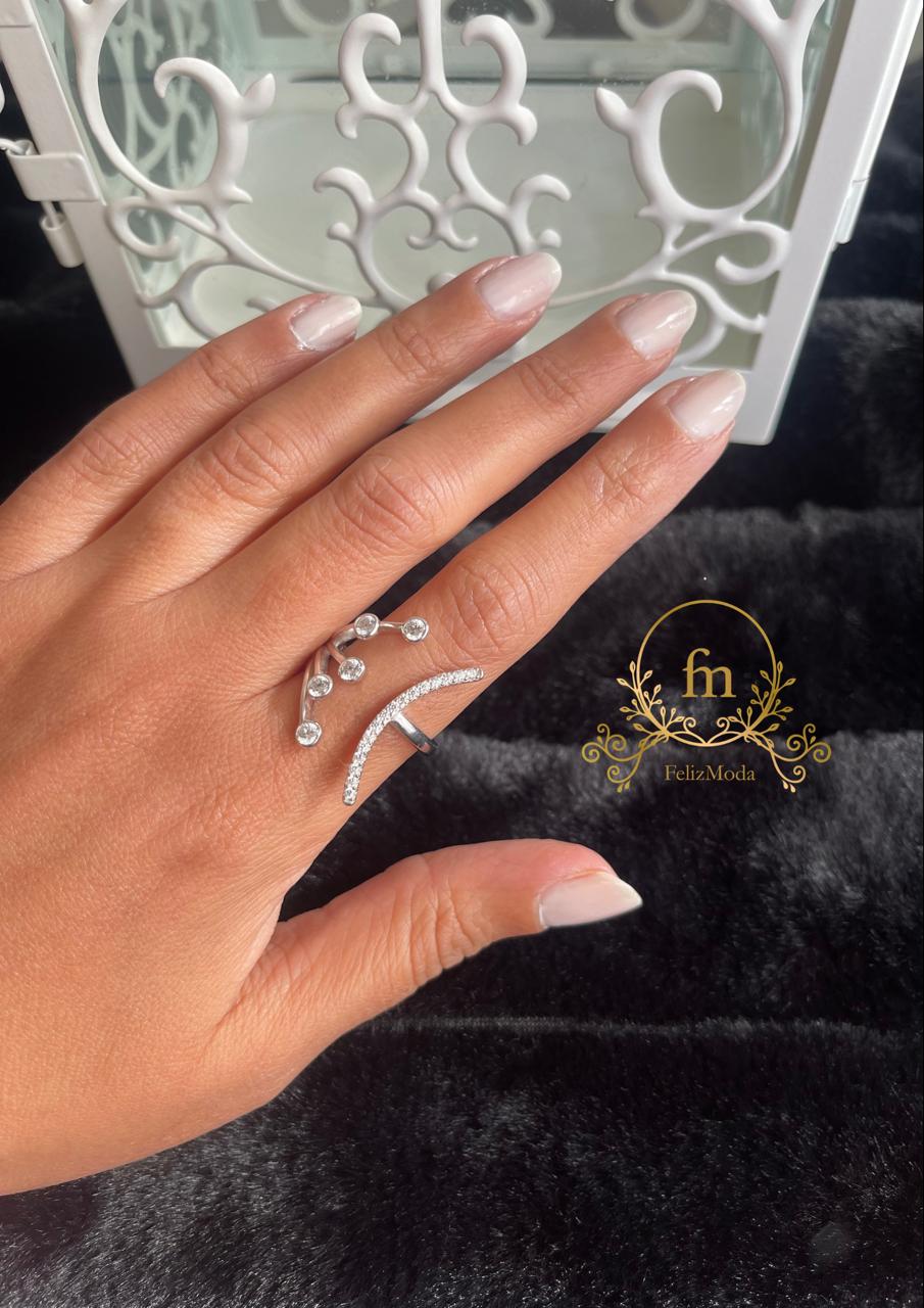 Half moon with zircon stones silver ring