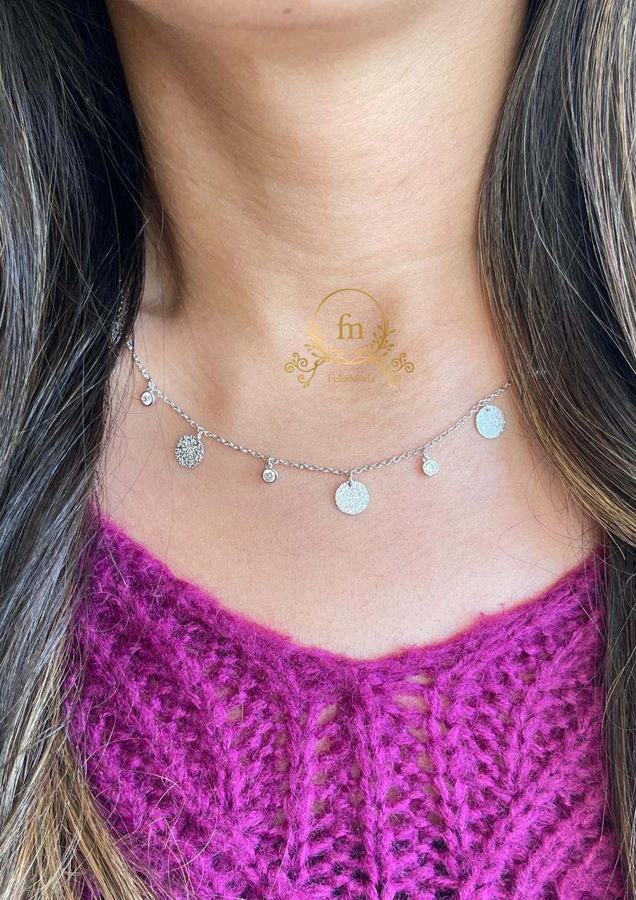 Round pendants and crystals silver necklace