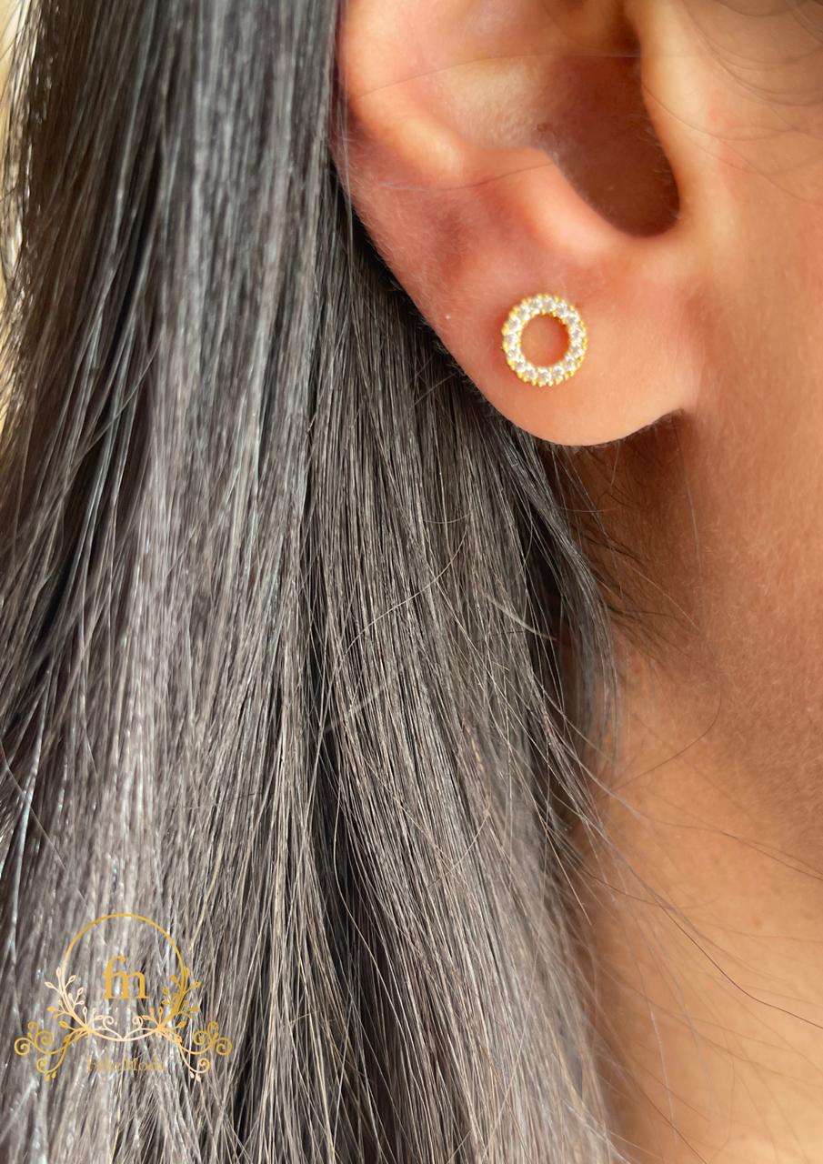 Circle stones silver earrings gold plated