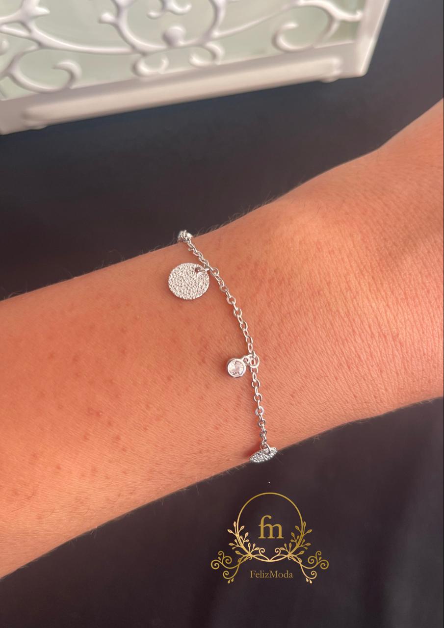 Round pendants and crystals silver bracelet