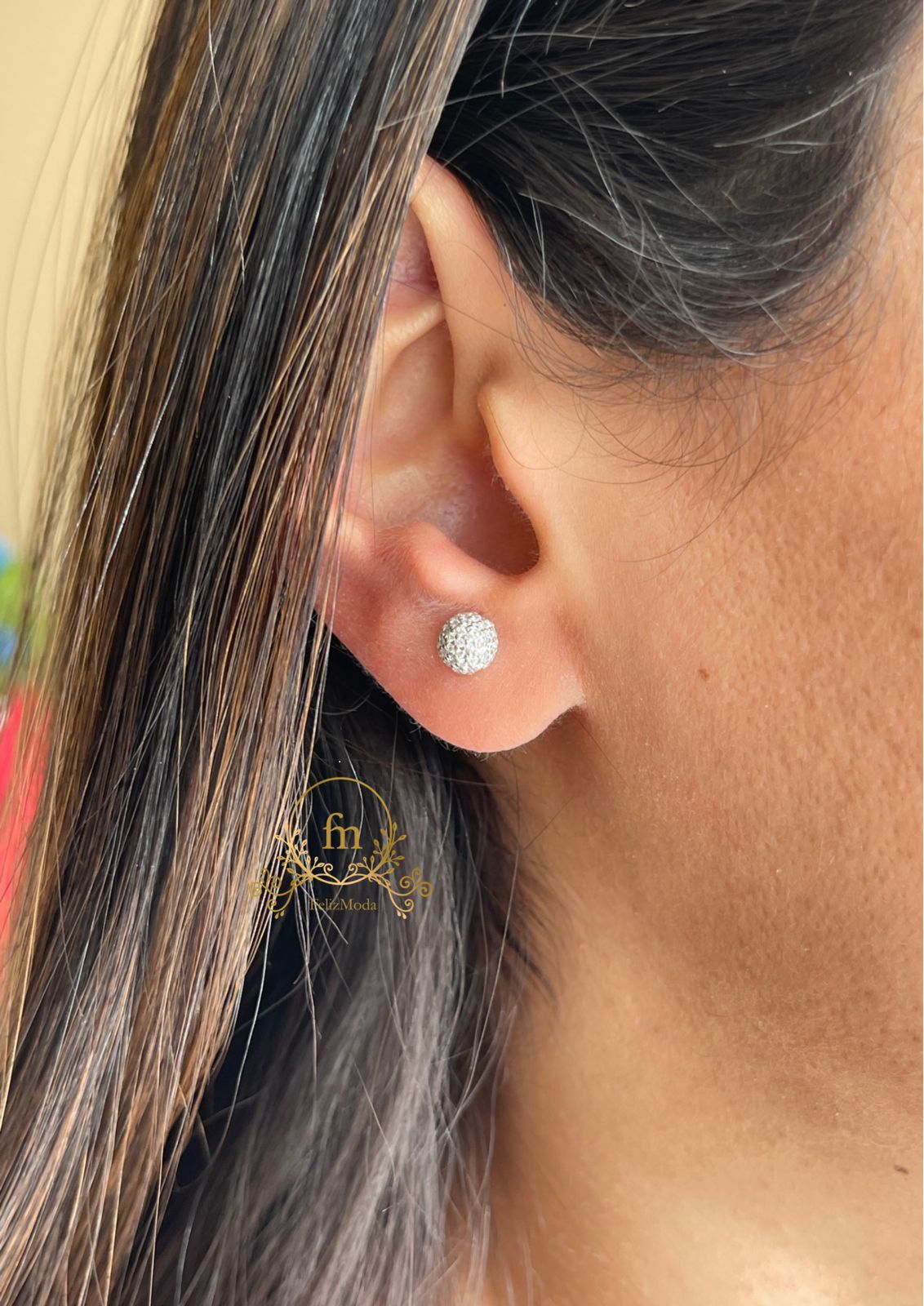 Silver round stones earrings