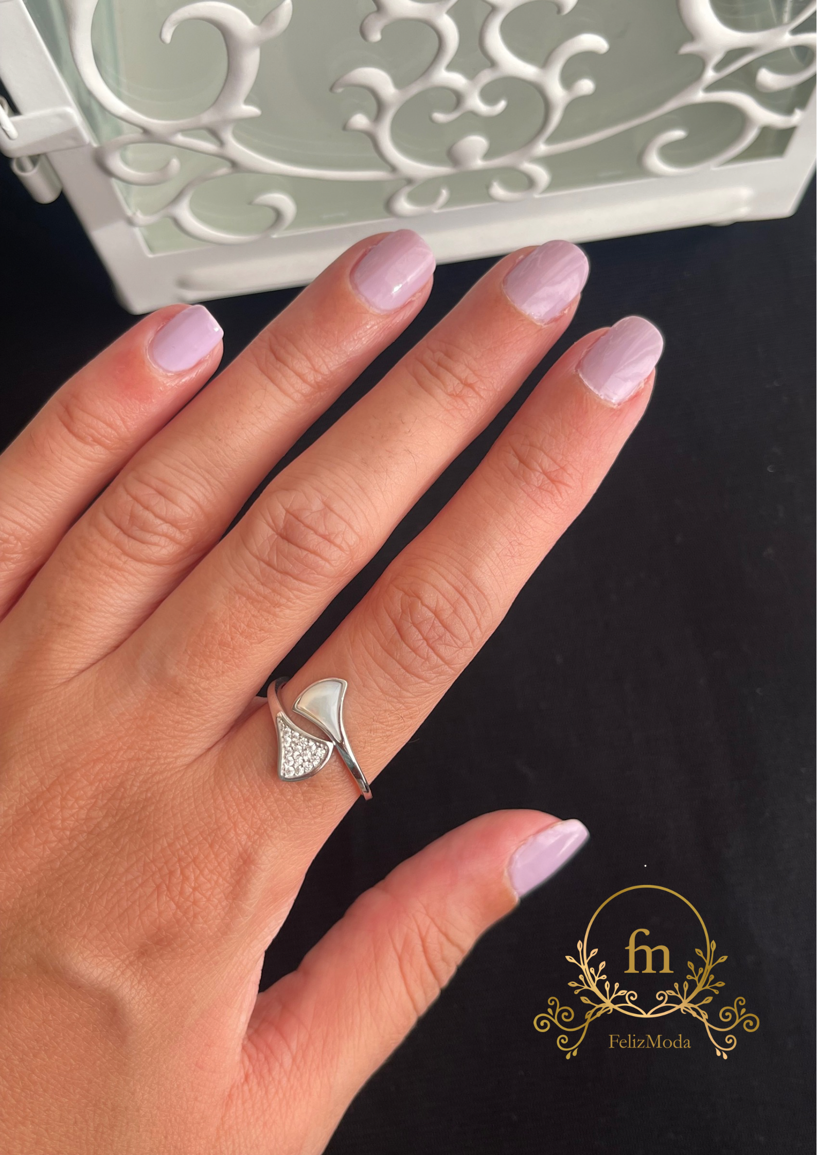 White lotus silver ring