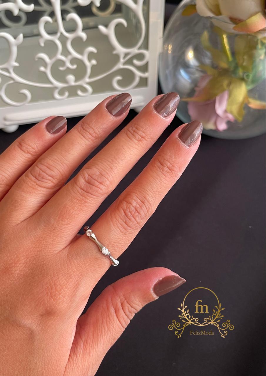 Bamboo lucky silver ring with zircon stones