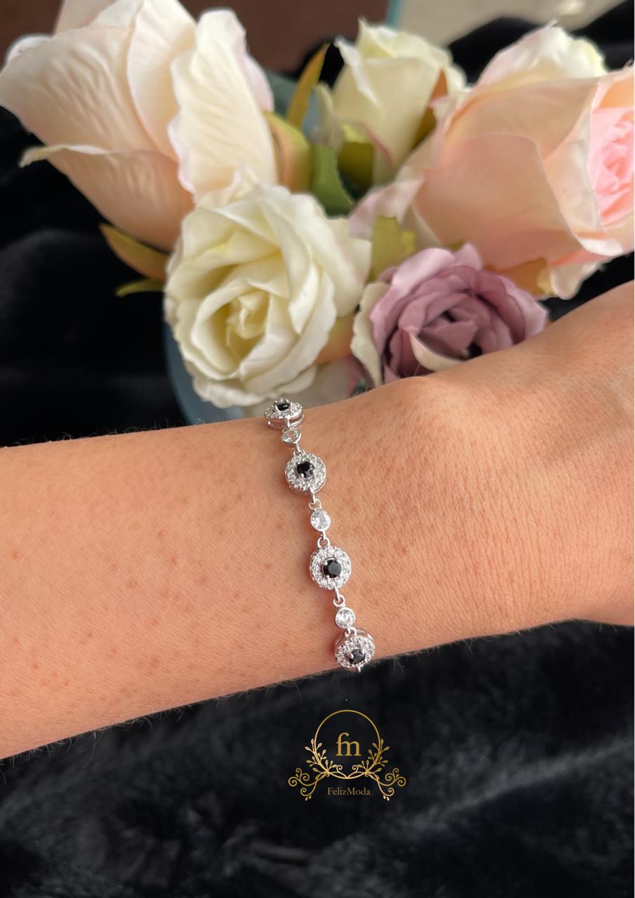 Black stones silver bracelet -FM19 - BR42