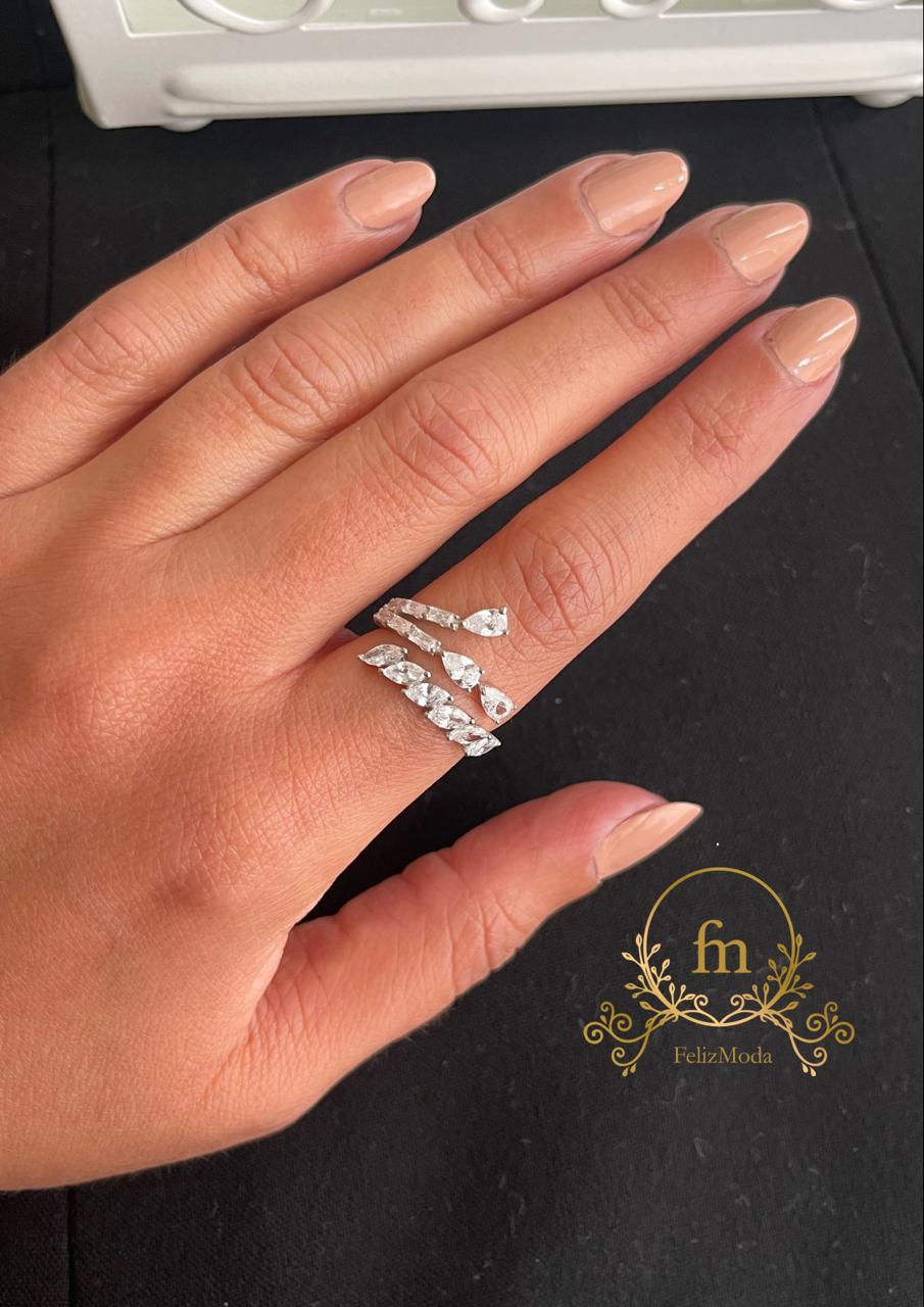 Eye tear zircon stones silver ring free size