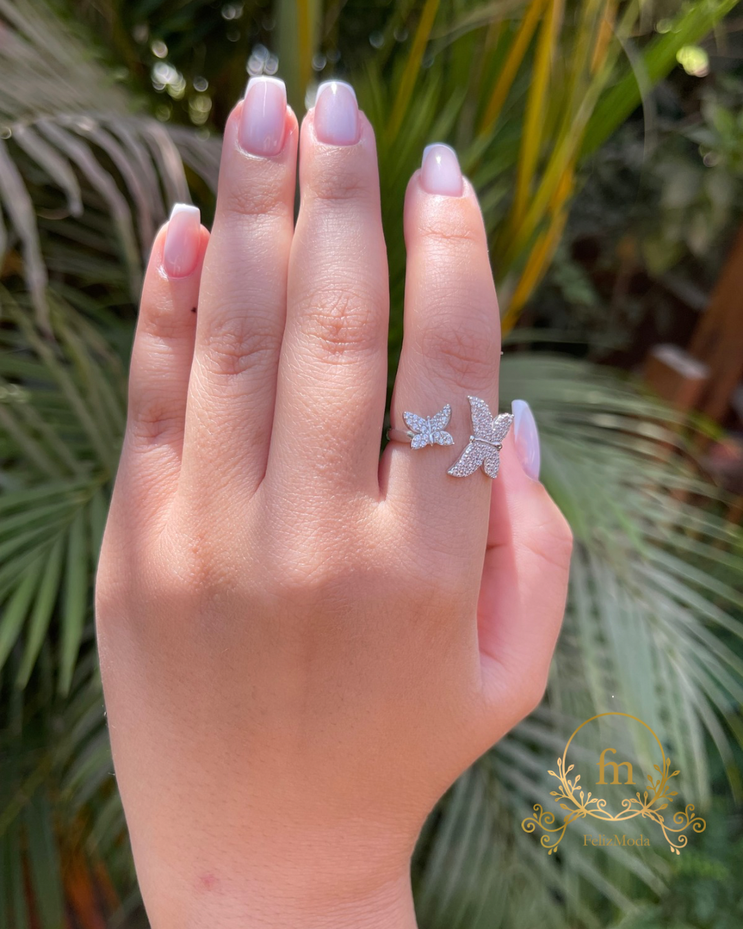 Two butterflies silver ring free size