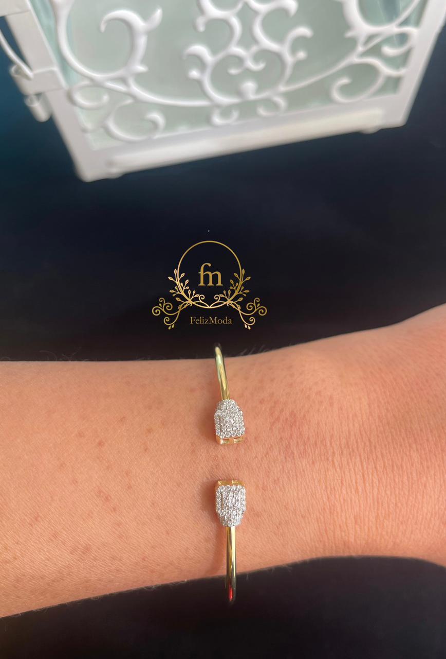 Two square stones silver bangle gold plated