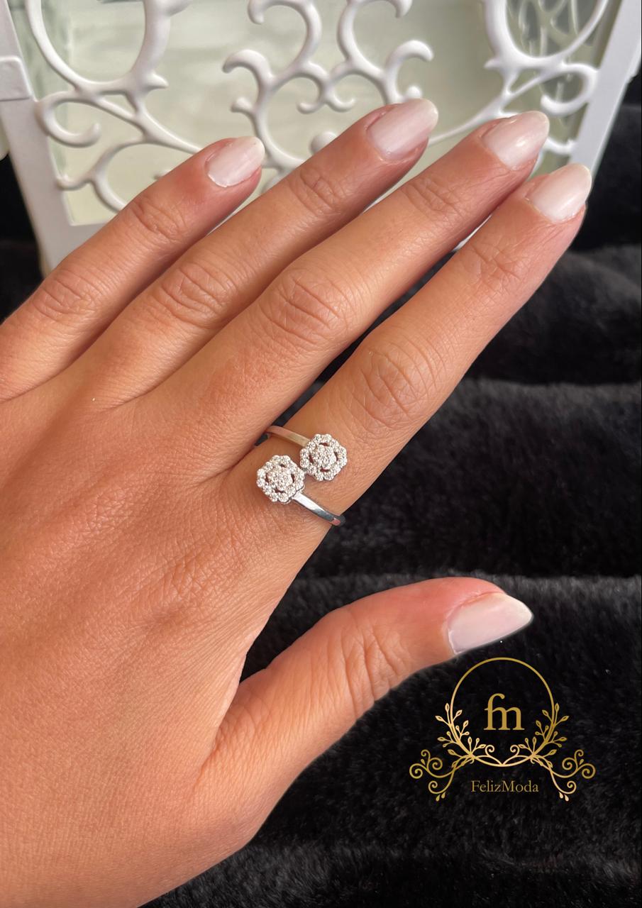 Two square stones silver ring zircon stones