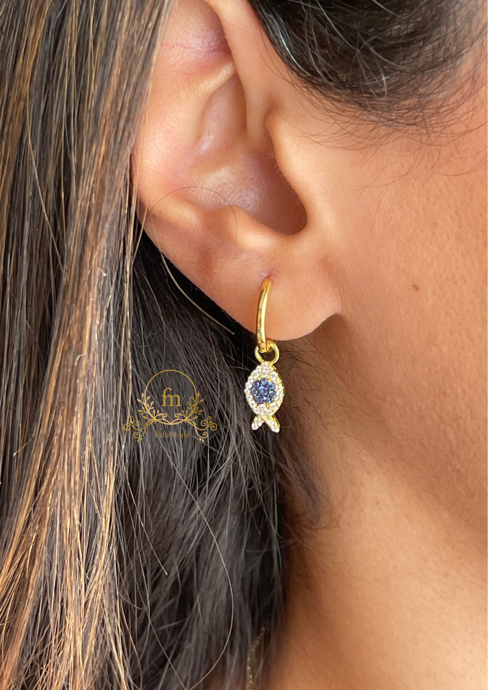 Blue fish silver earrings gold plated “by piece”