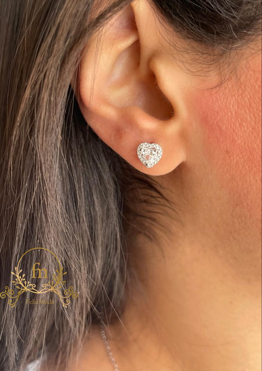 Heart silver earrings with zircon stone