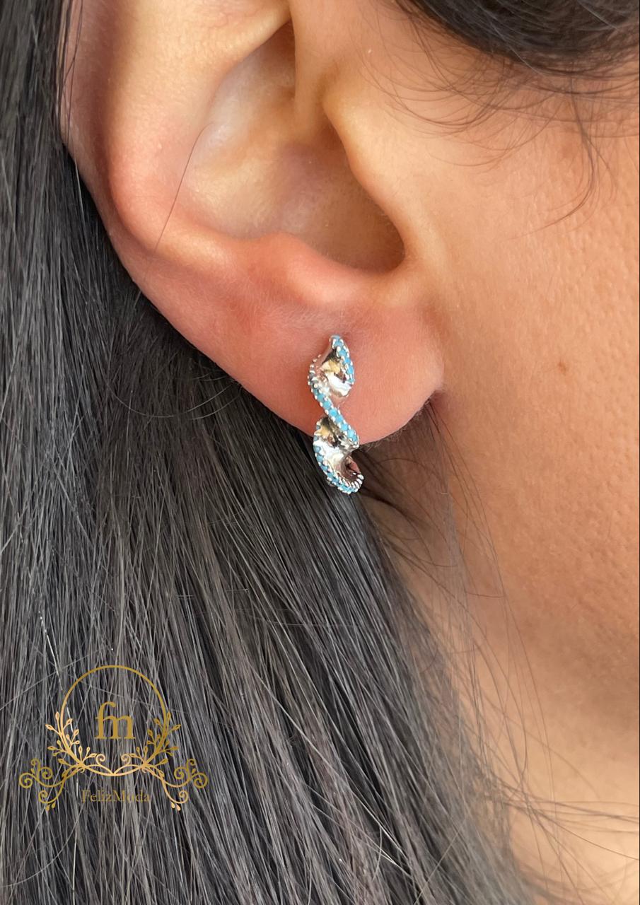 Braided silver and turquoise stones silver clip earrings