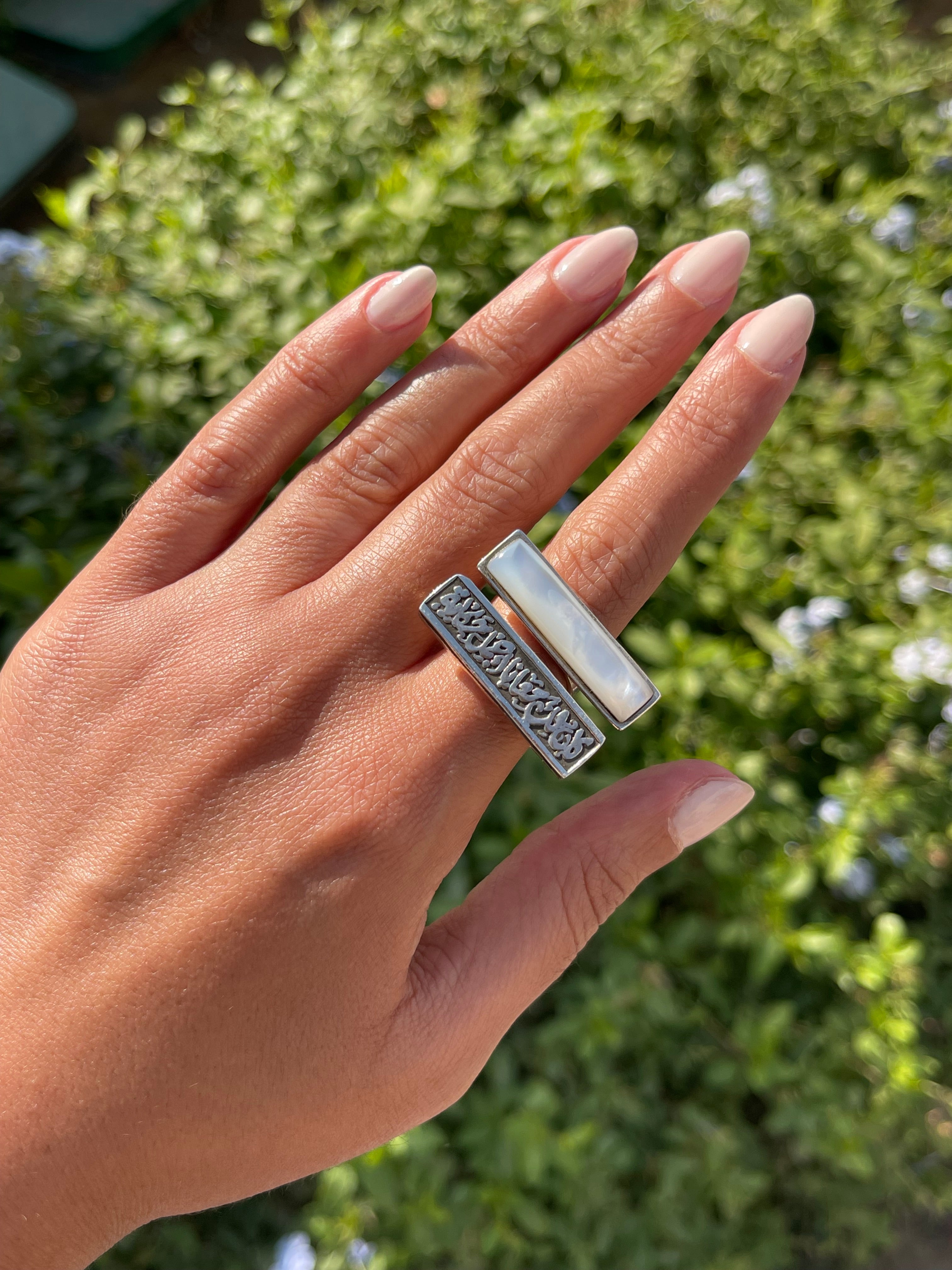 كان لك معايا اجمل حكاية Silver ring with pearl free size