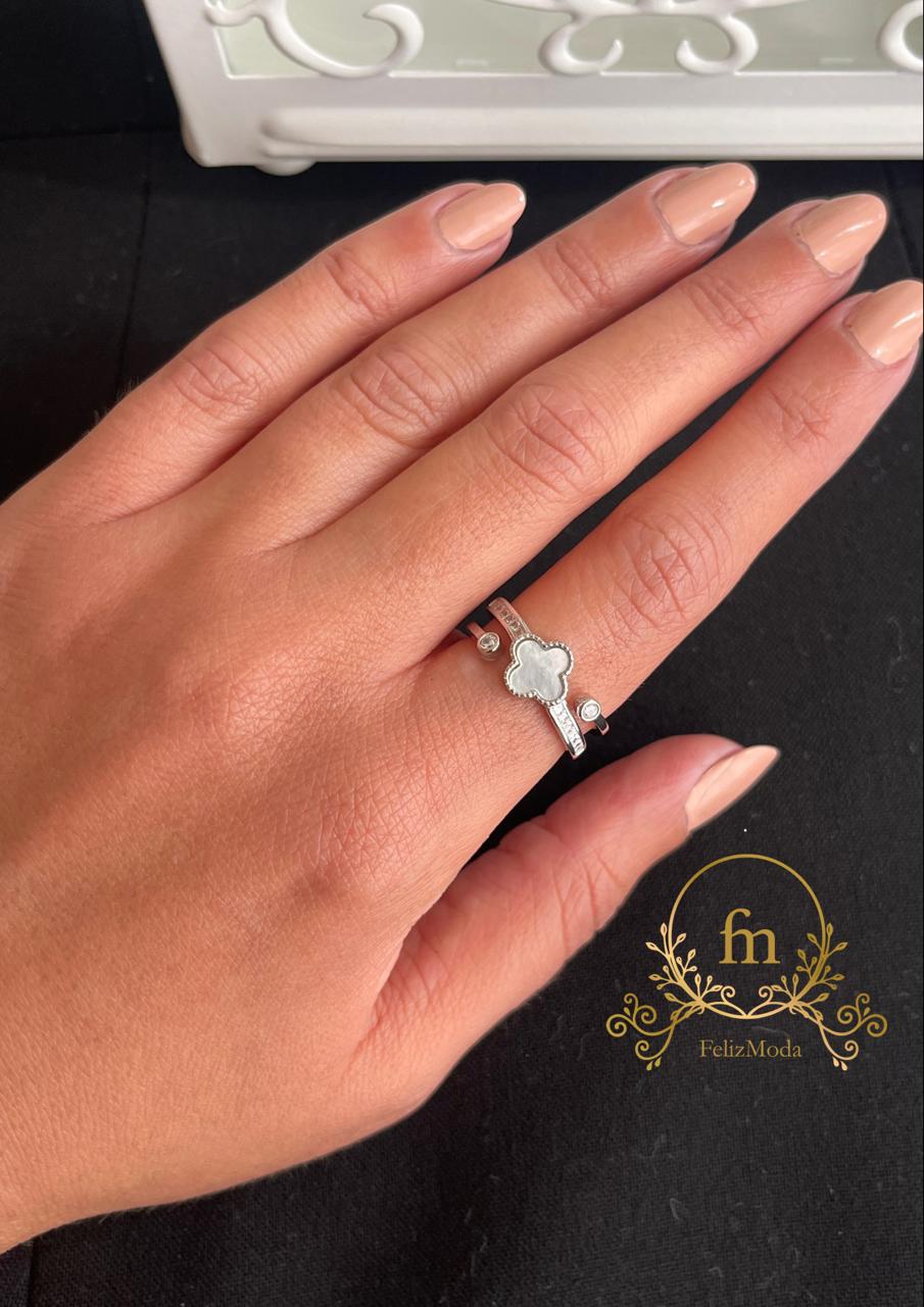 White  silver ring with zircon stones free size