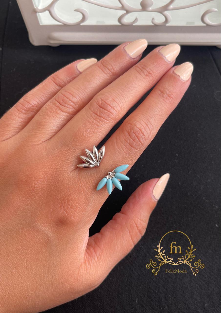 Fayrouz and silver flower ring free size adjustable