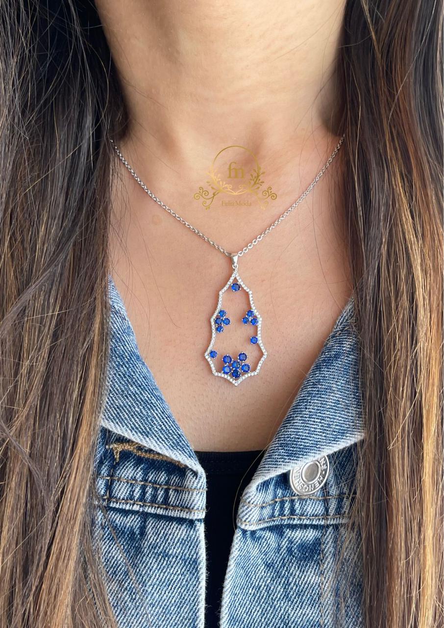 Blue stones silver necklace