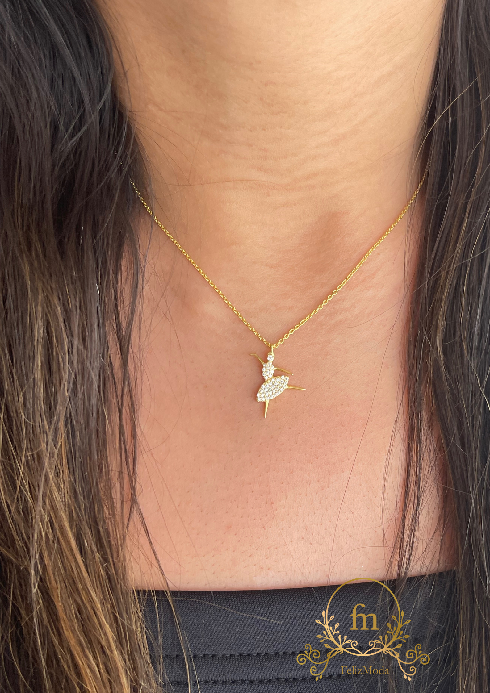 Ballerina silver necklace gold plated