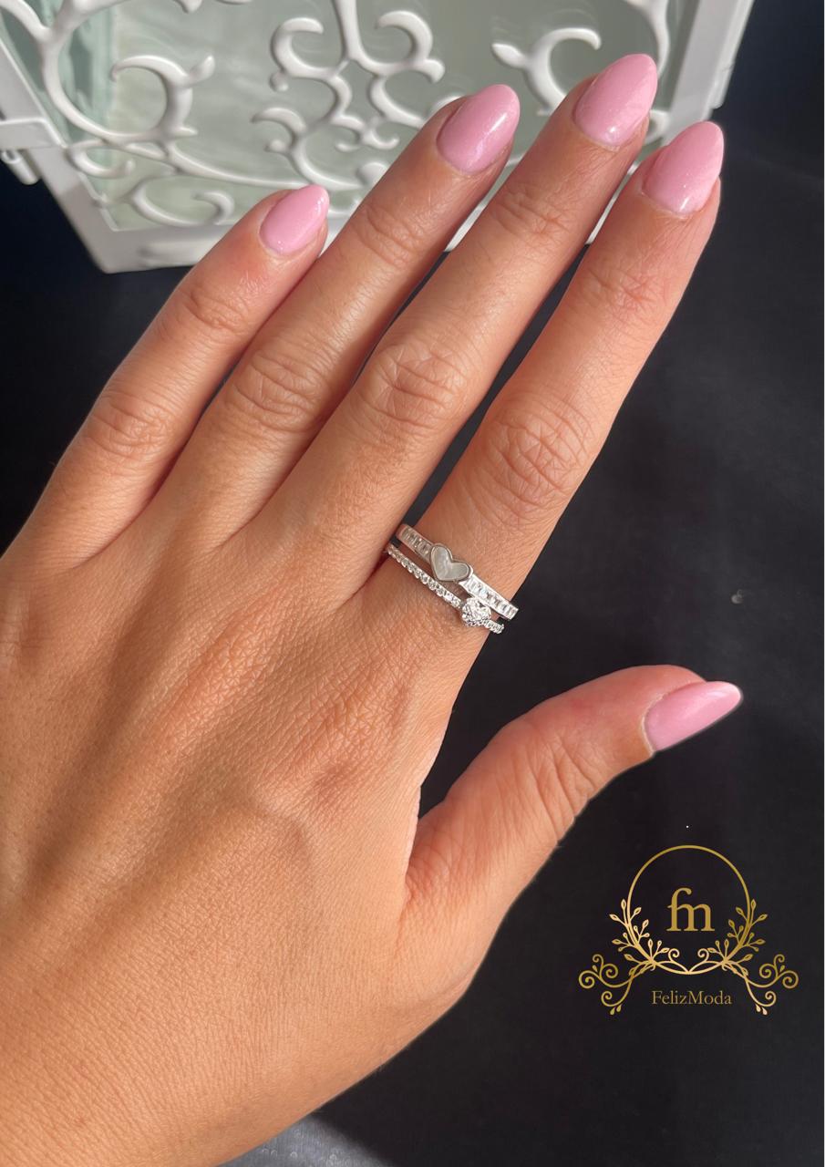 Double layered hearts silver ring