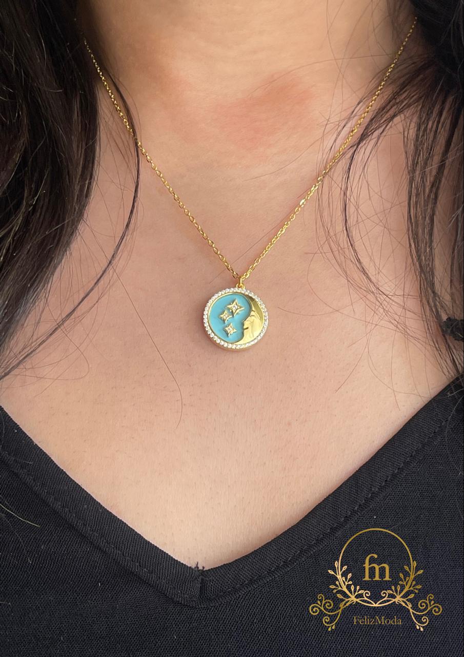 Moon and stars Fayrouz silver necklace gold plated