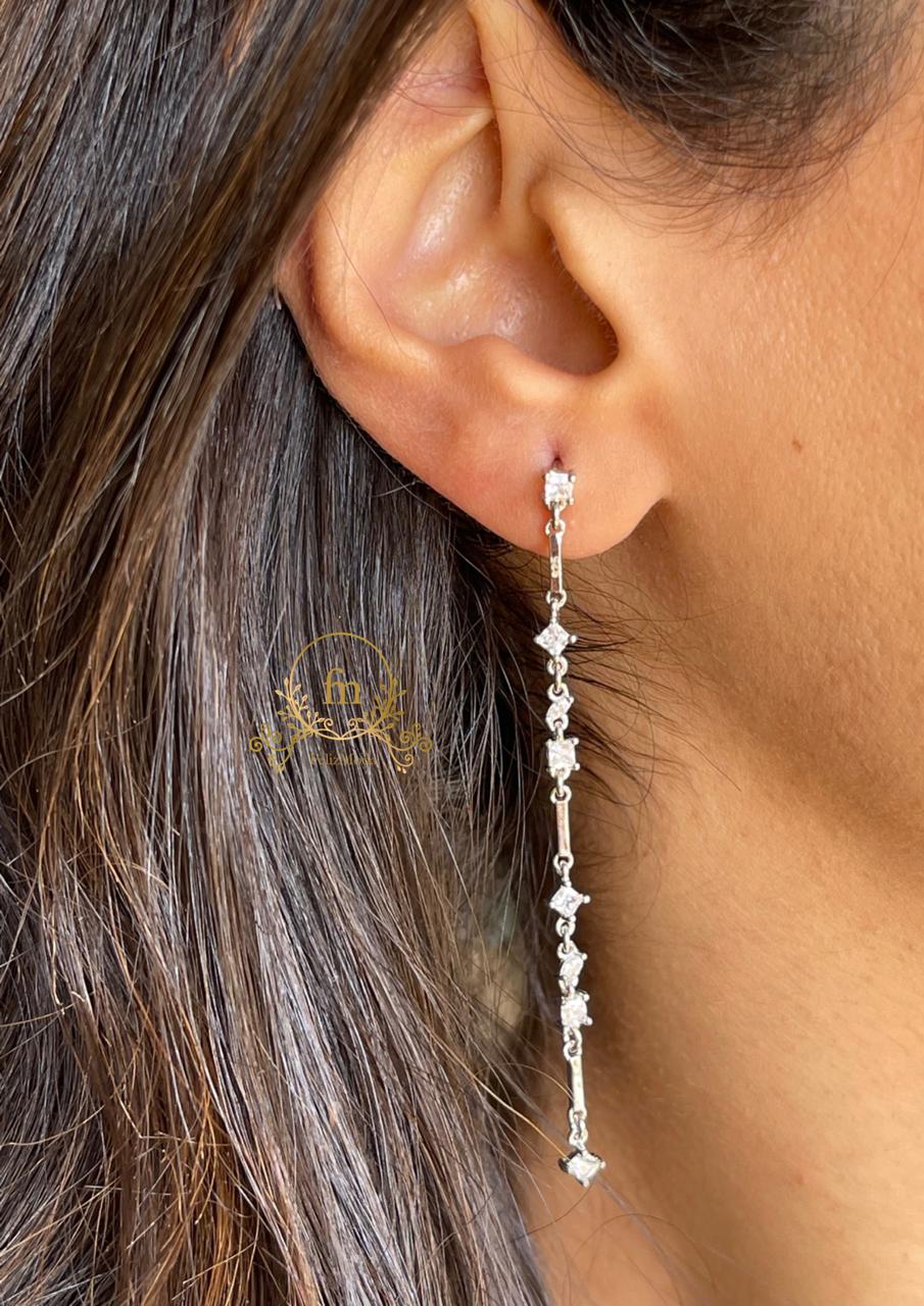 Differemt stones long chain silver earrings