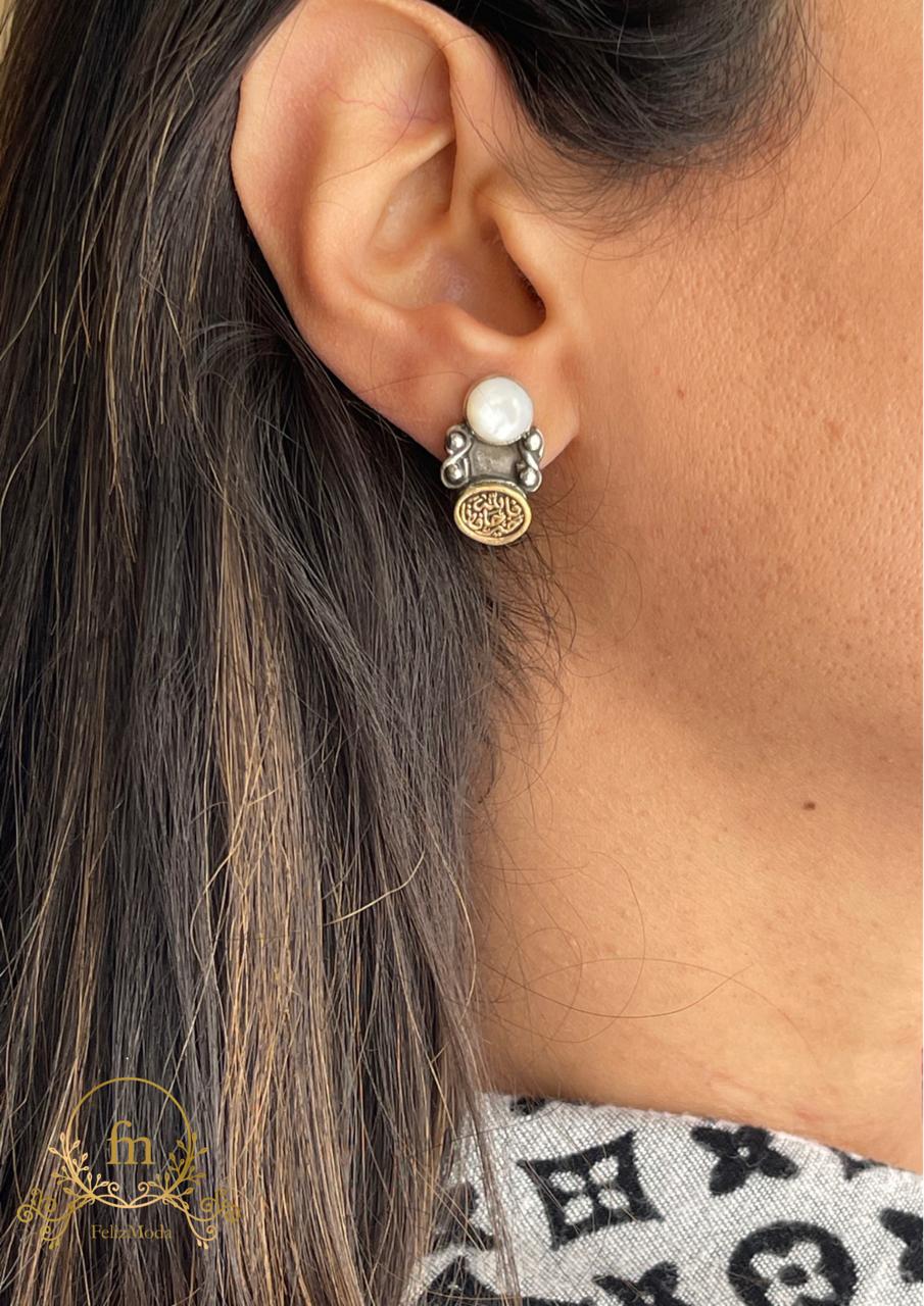 فالله خير حافظا Silver earrings with pearl gold plated