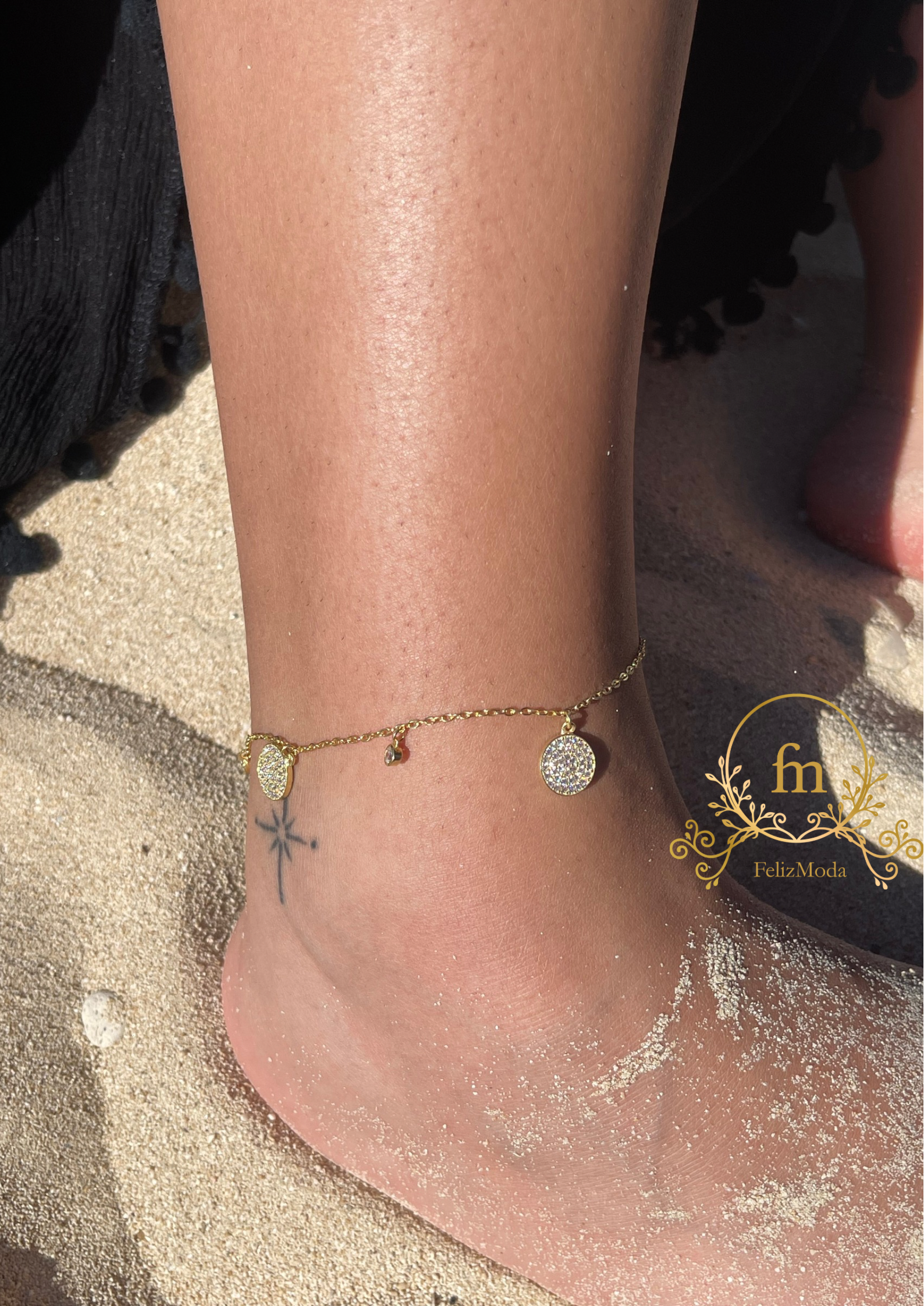 Multiple circles silver anklet gold plated