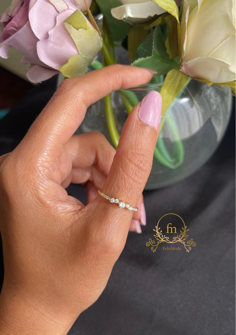 Silver gold plated ring with multiple round stones free size