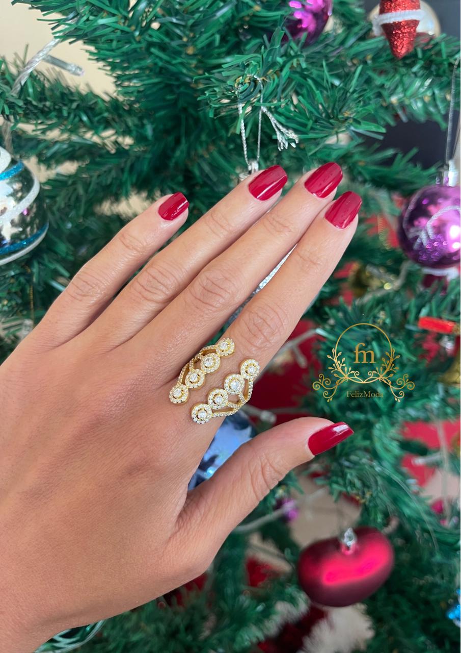 Two sided zircon stones silver ring gold plated free size