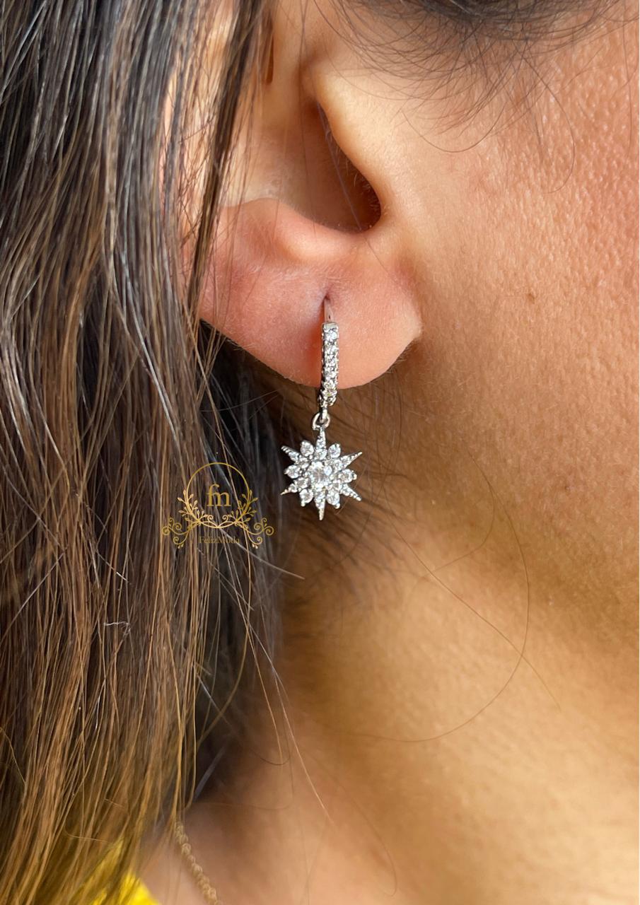 Shiny stones star silver earrings