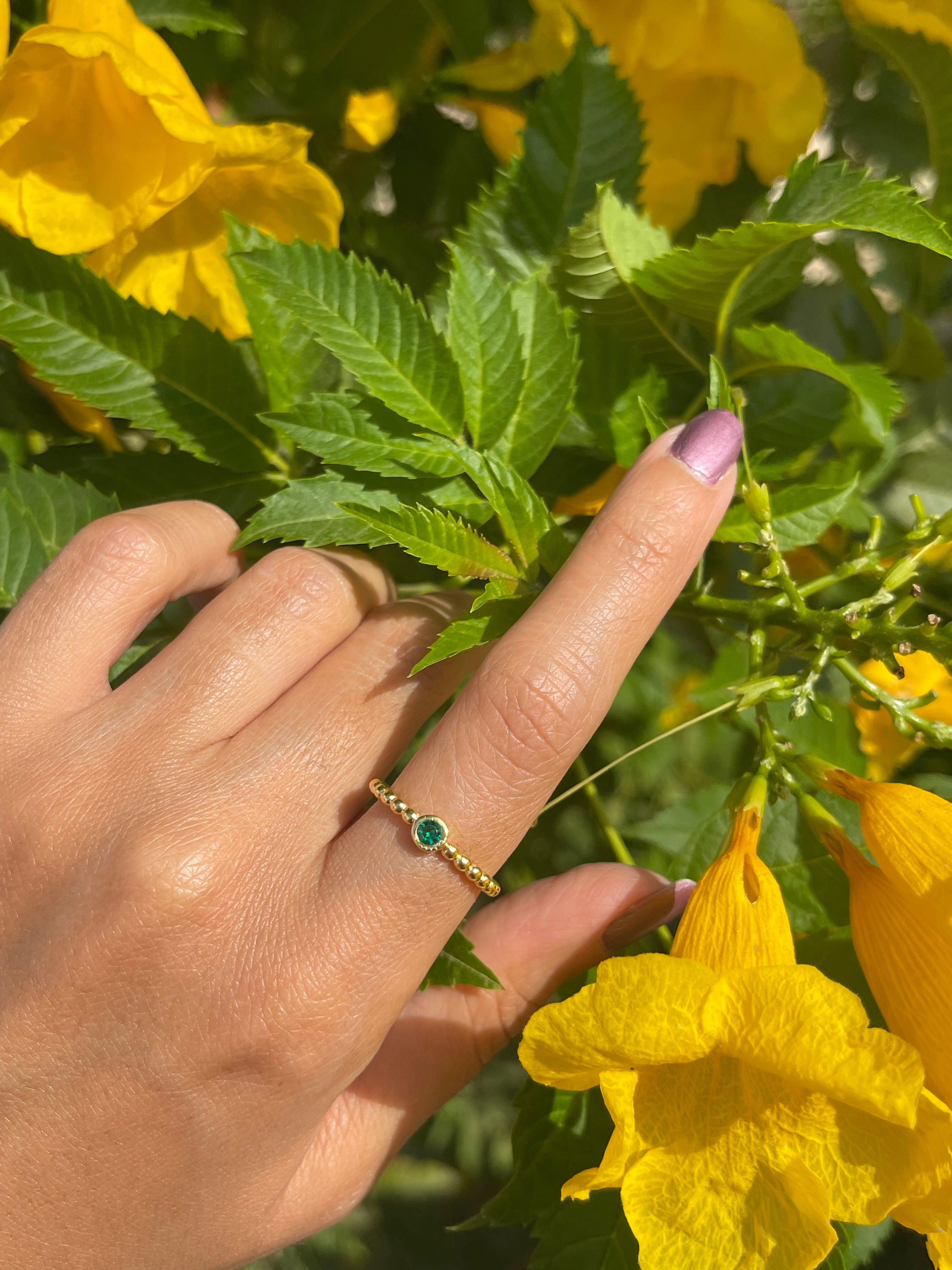 Green stone ring gold plated free size adjustable
