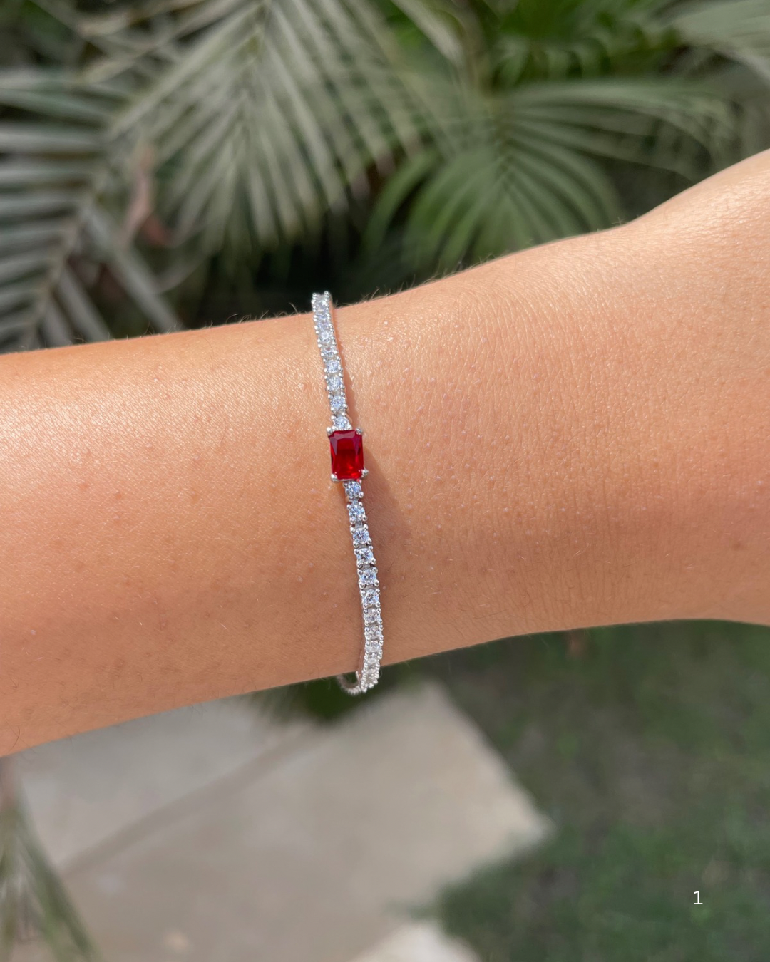 Red zircon stone silver tennis bracelet