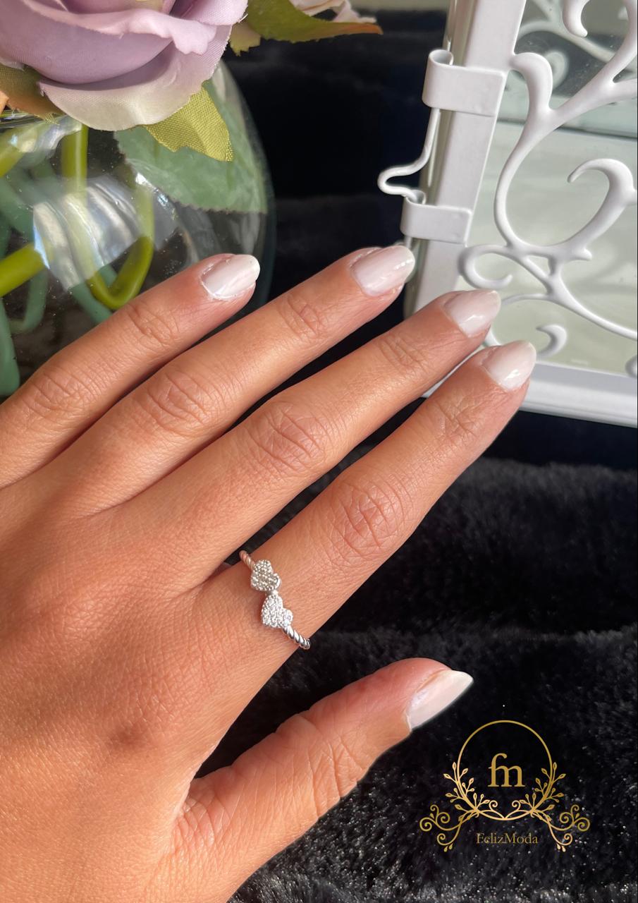 Two hearts silver ring
