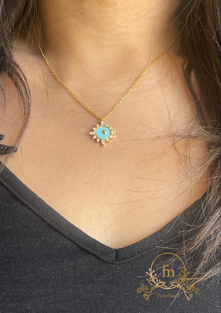 Sun Fayrouz stone silver necklace gold plated
