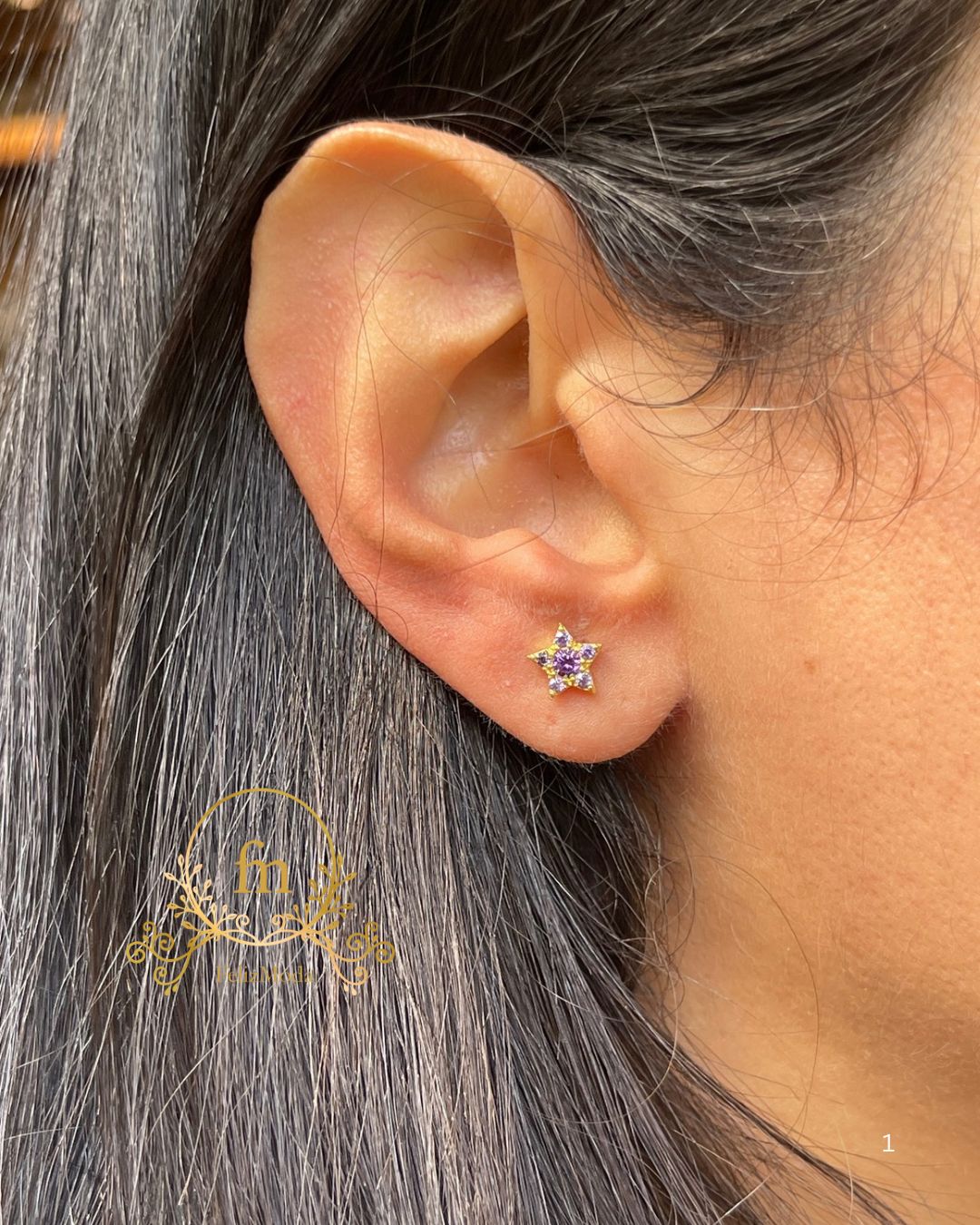 Purple star silver earrings gold plated