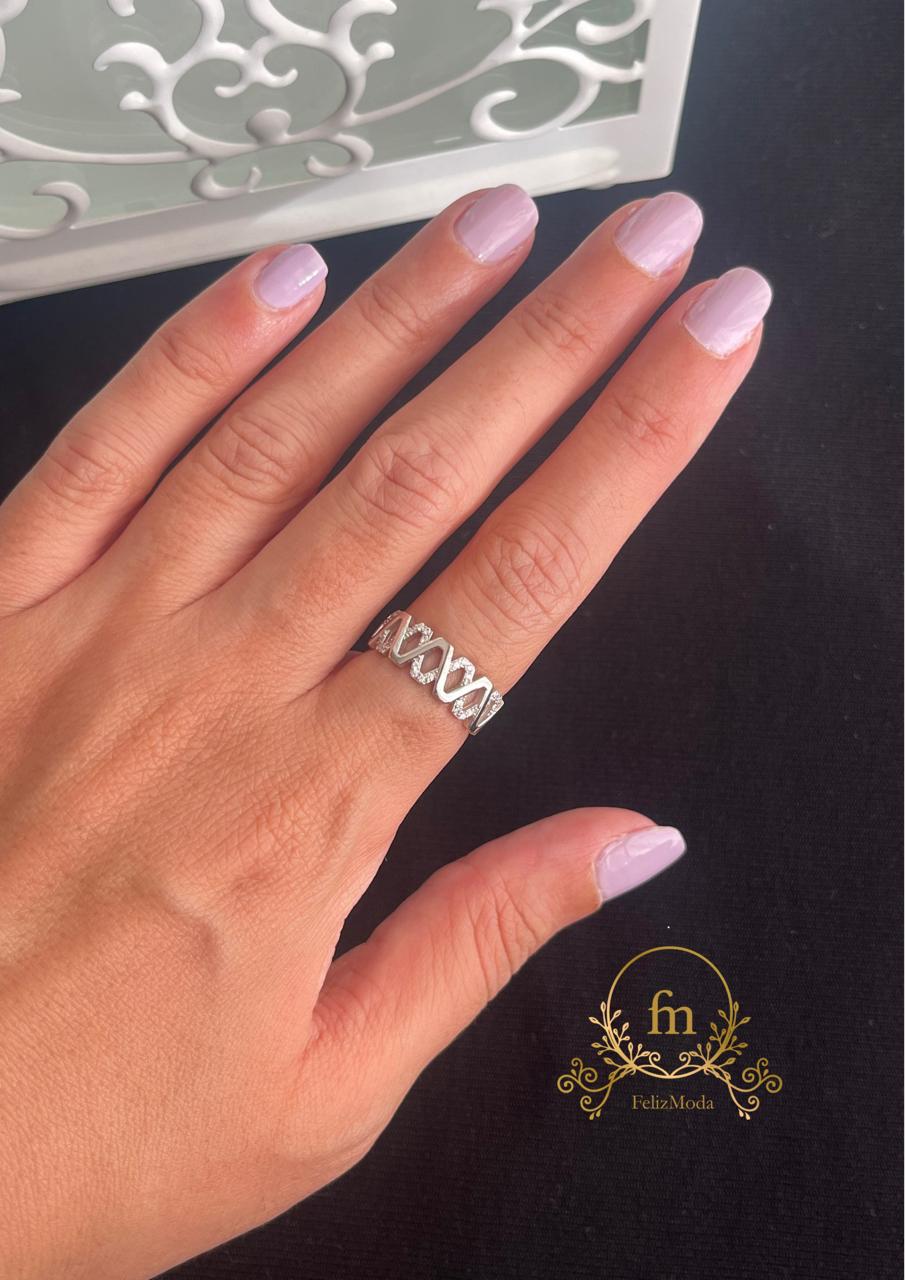 Multiple X silver ring free size with zircon stones