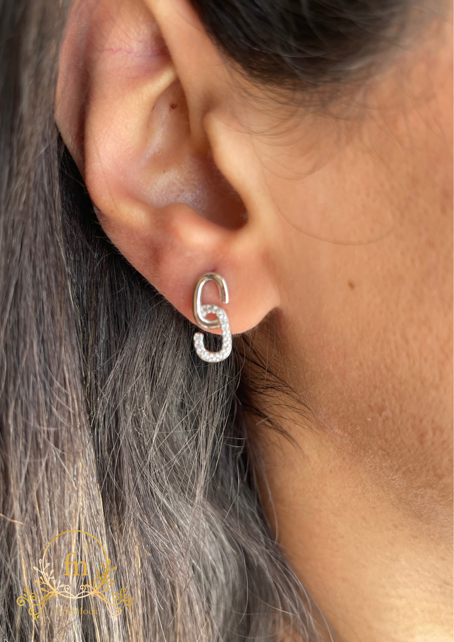 Two connected circles silver earrings