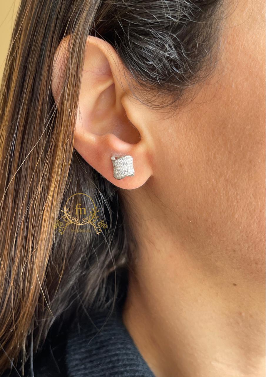 Square silver earrings zircon stones