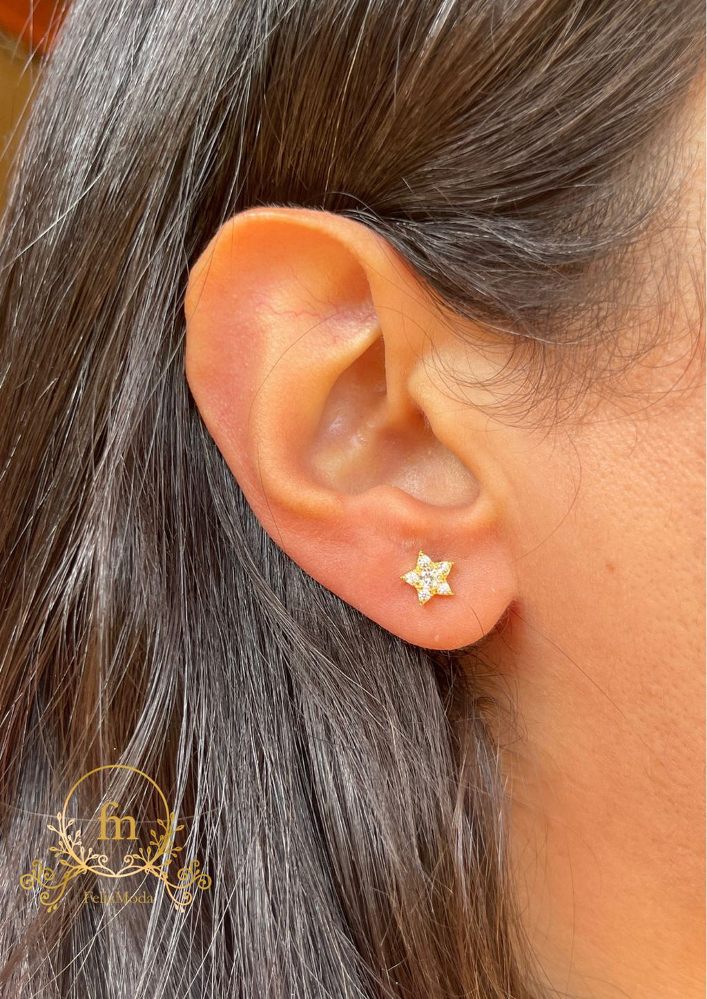 Star silver earrings gold plated with zircon stones